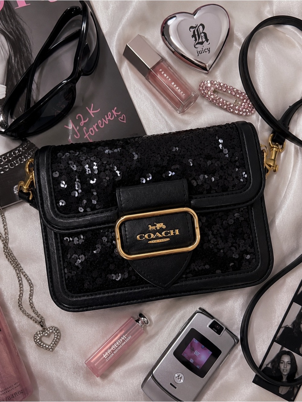 NWOT Coach $398  Black Sequin Morgan Bag